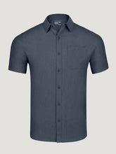 Navy Short Sleeve Stretch Button Up