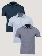 Blue Tones Striped Performance Cool Polo 3-Pack