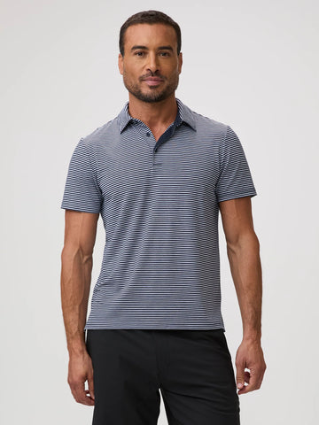 Navy + White Striped Performance Cool Polo