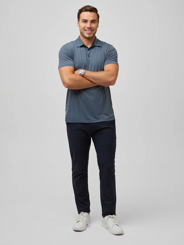 Navy + Wedgewood Striped Performance Cool Polo