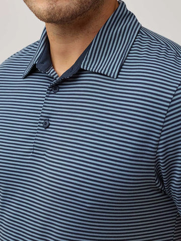 Navy + Wedgewood Striped Performance Cool Polo