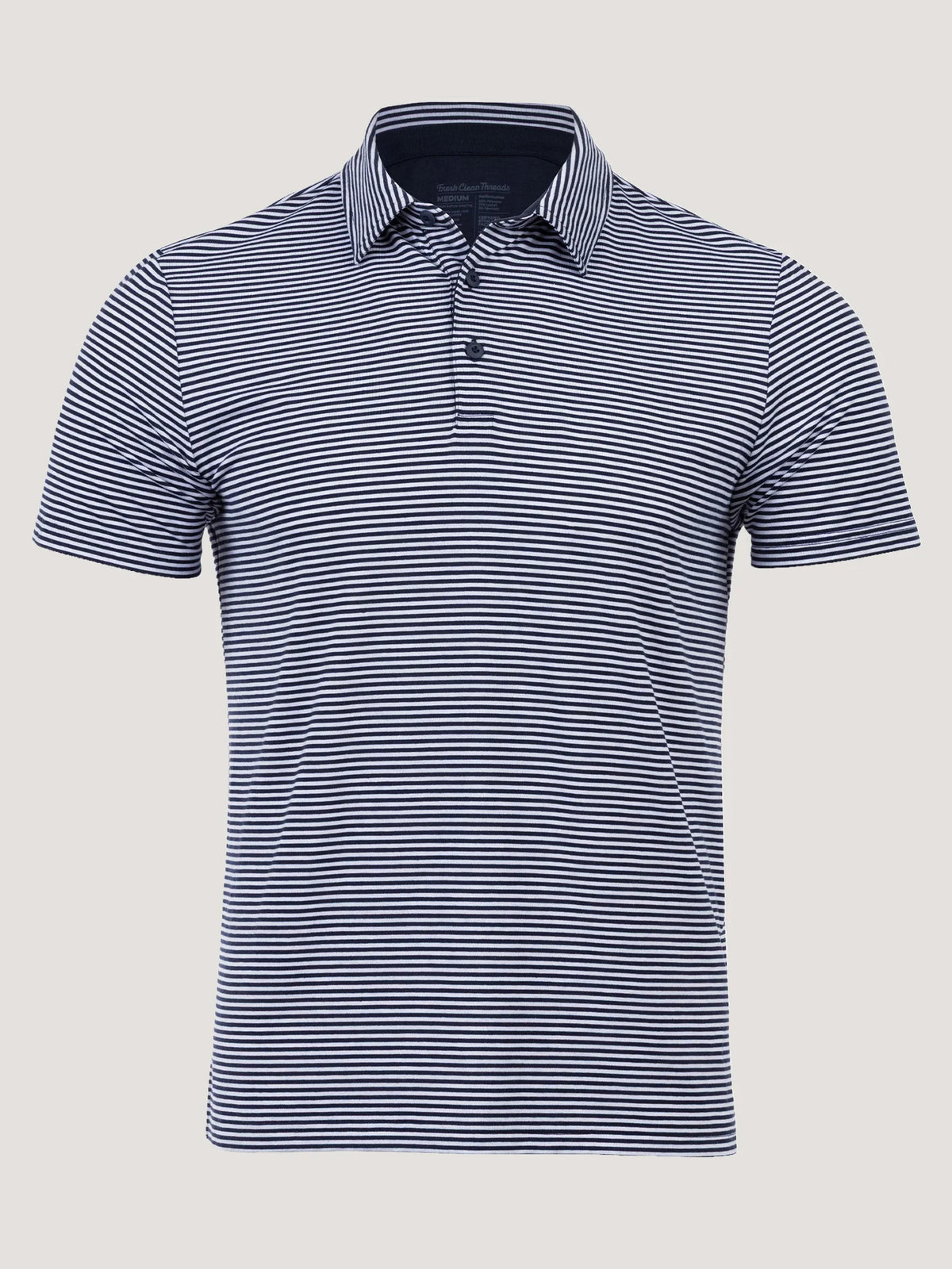 Navy + White Striped Performance Cool Polo