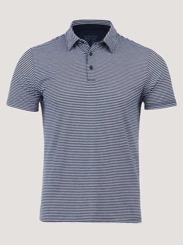 Navy + White Striped Performance Cool Polo