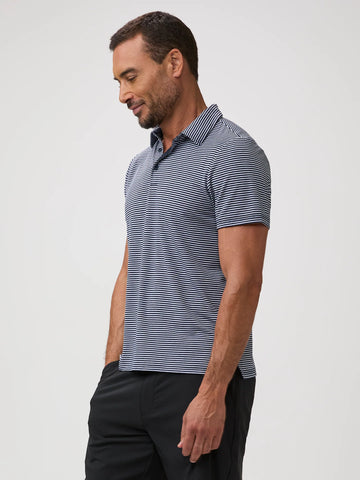 Navy + White Striped Performance Cool Polo