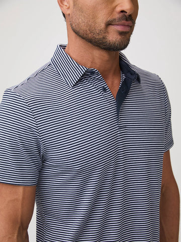Navy + White Striped Performance Cool Polo