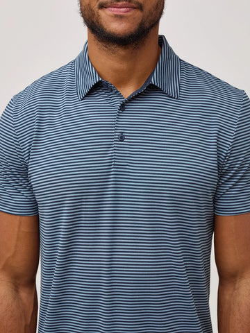 Navy + Wedgewood Striped Performance Cool Polo