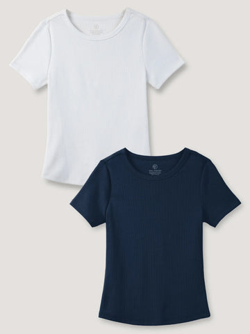 White & Dark Navy Ribbed Tee 2-Pack