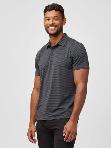 Black + Charcoal Striped Performance Cool Polo
